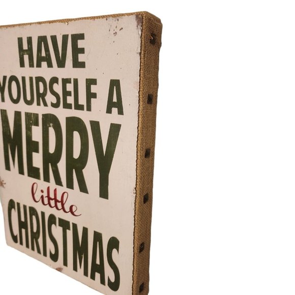 Have Yourself A Merry Little Christmas Burlap Wood Rustic Tabletop Sign 12" X 16 - Picture 7 of 12